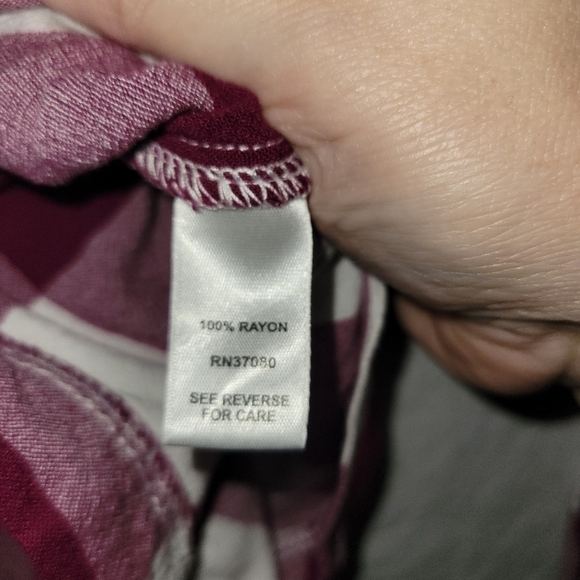 Cato Red And White Collared Blouse Medium Button Up Drawstring - Picture 5 of 11